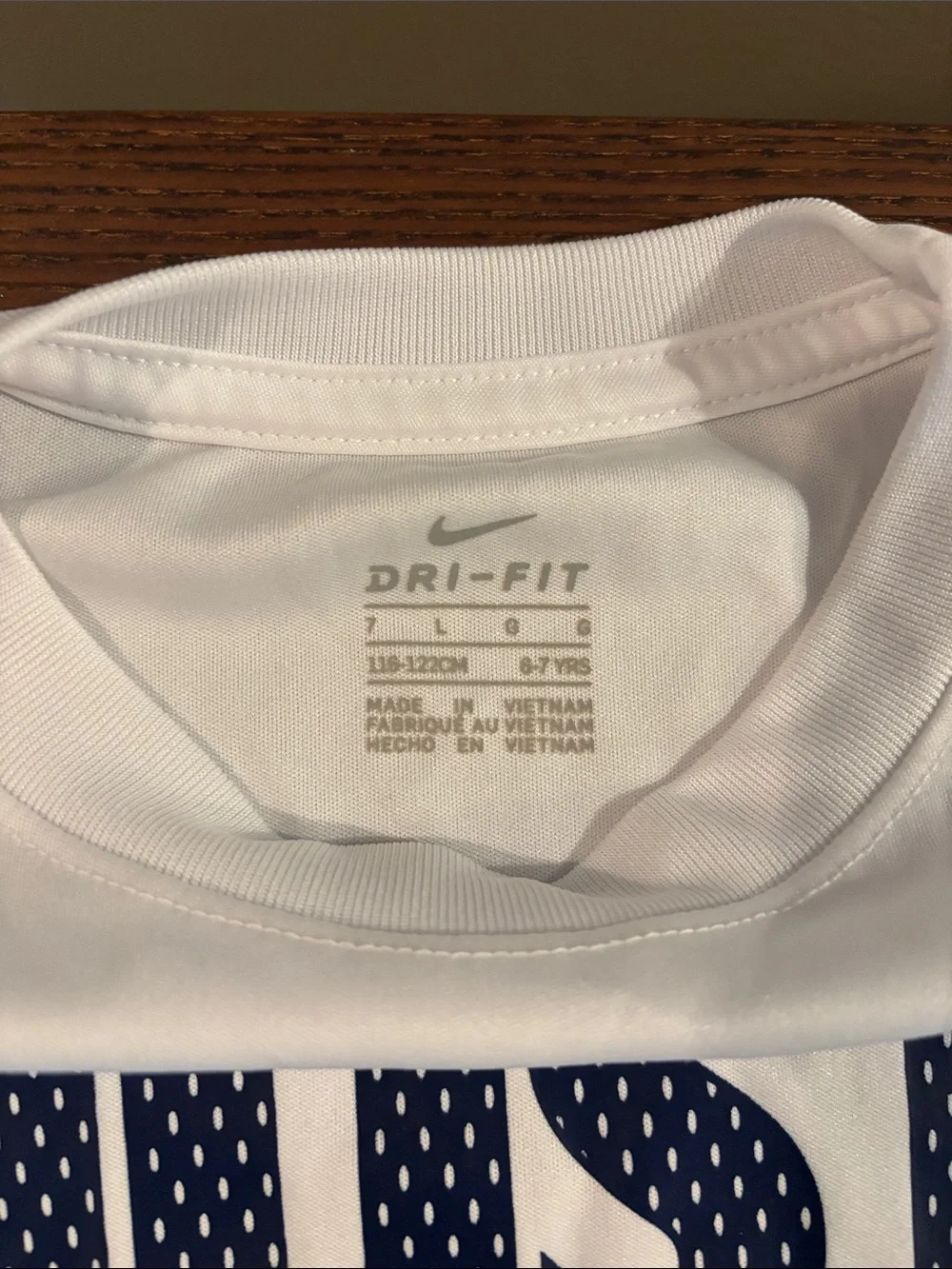 Nike White Short-Sleeve 'Just Do It.' Tee with Navy and Light Blue